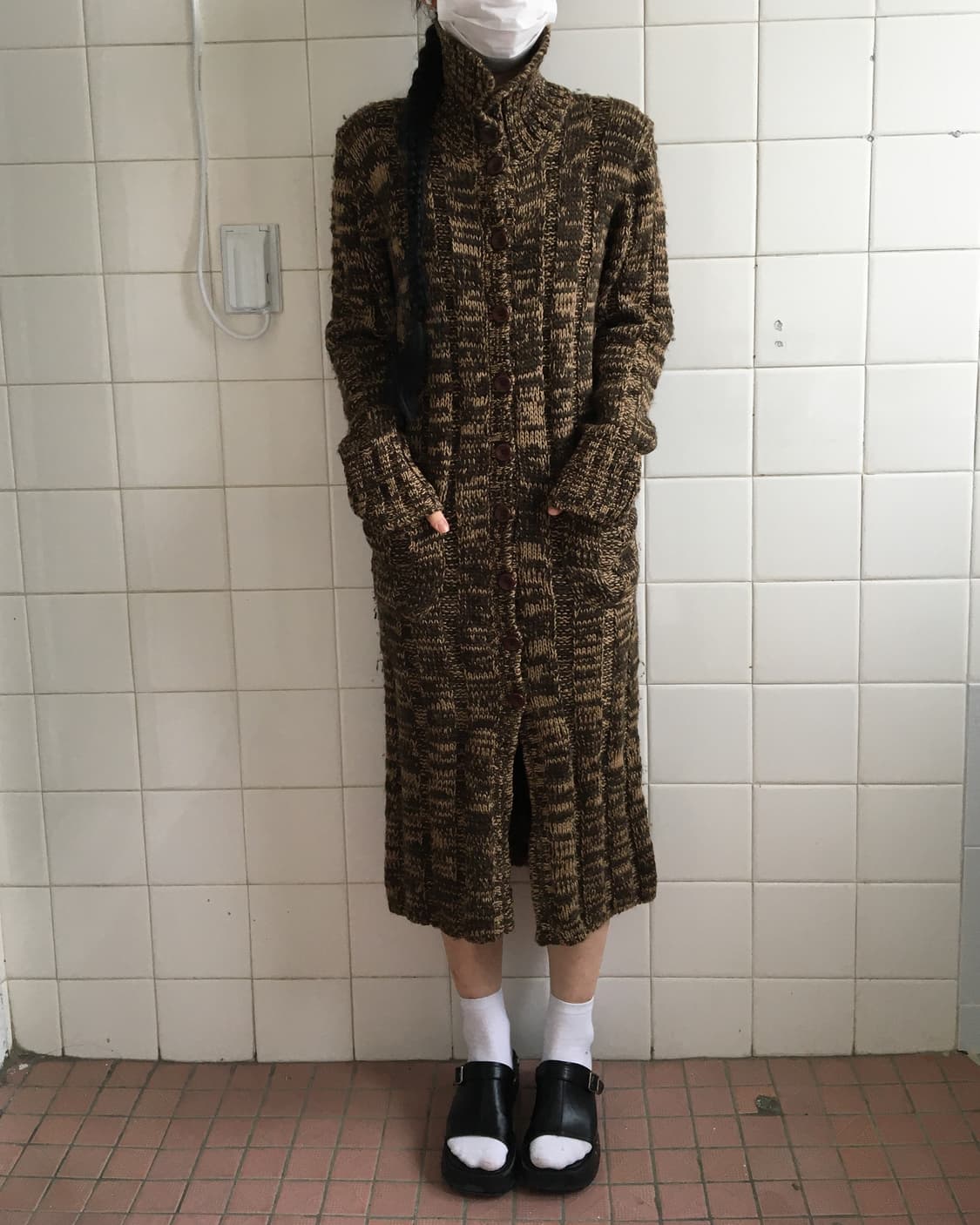 Belted high neck long knit cardigan 상품이미지6