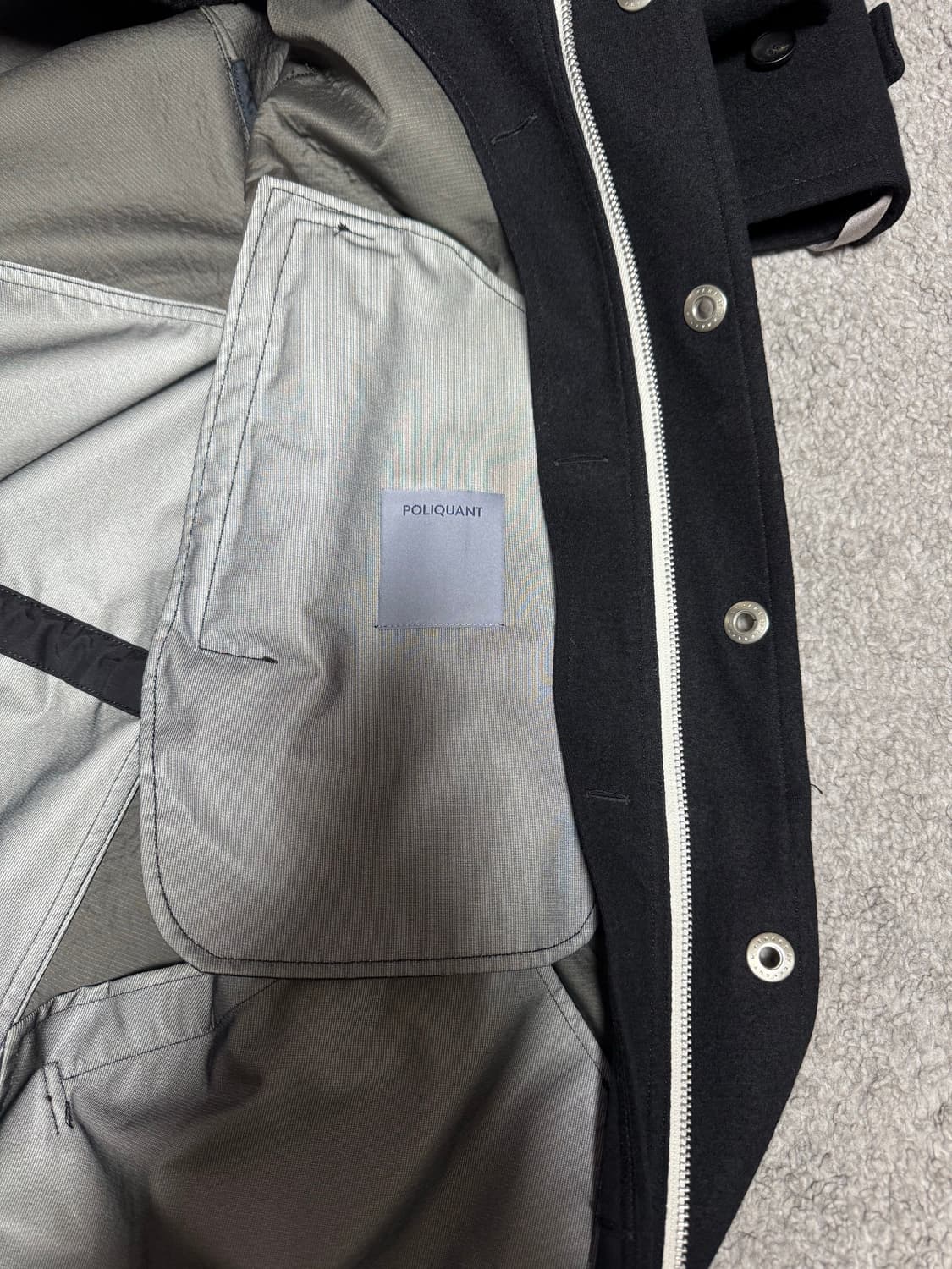 POLIQUANT 블랙 후드 롱 코트 상품이미지8