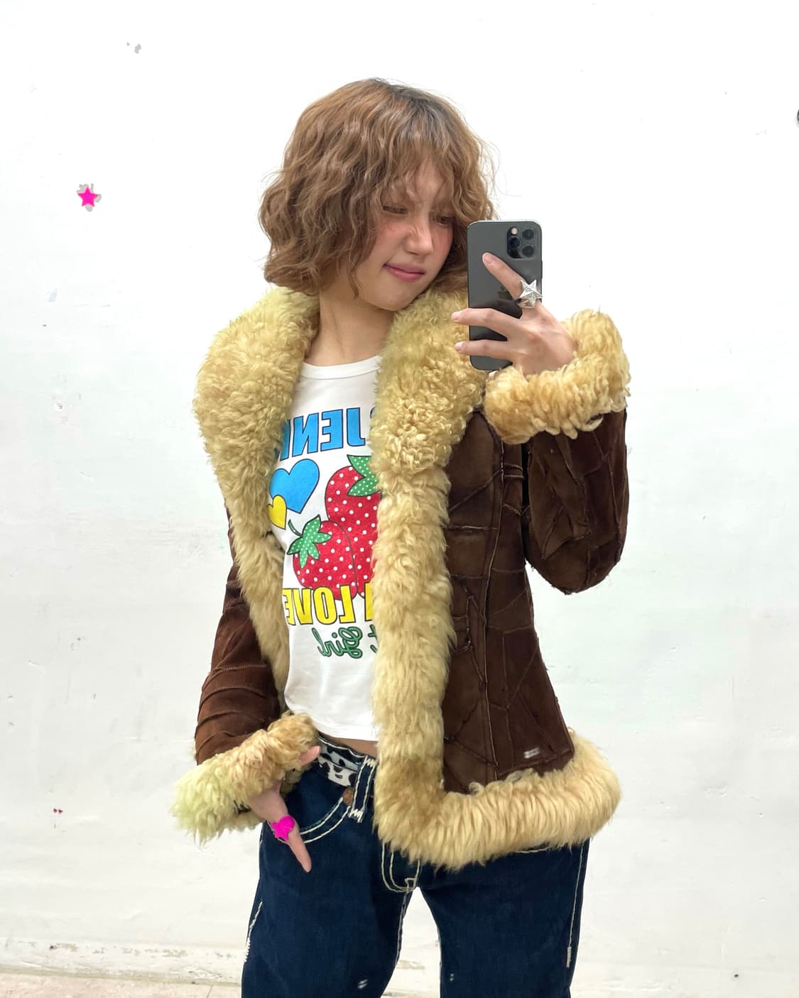 Brown Patchwork Leather Fur Jacket 상품이미지1