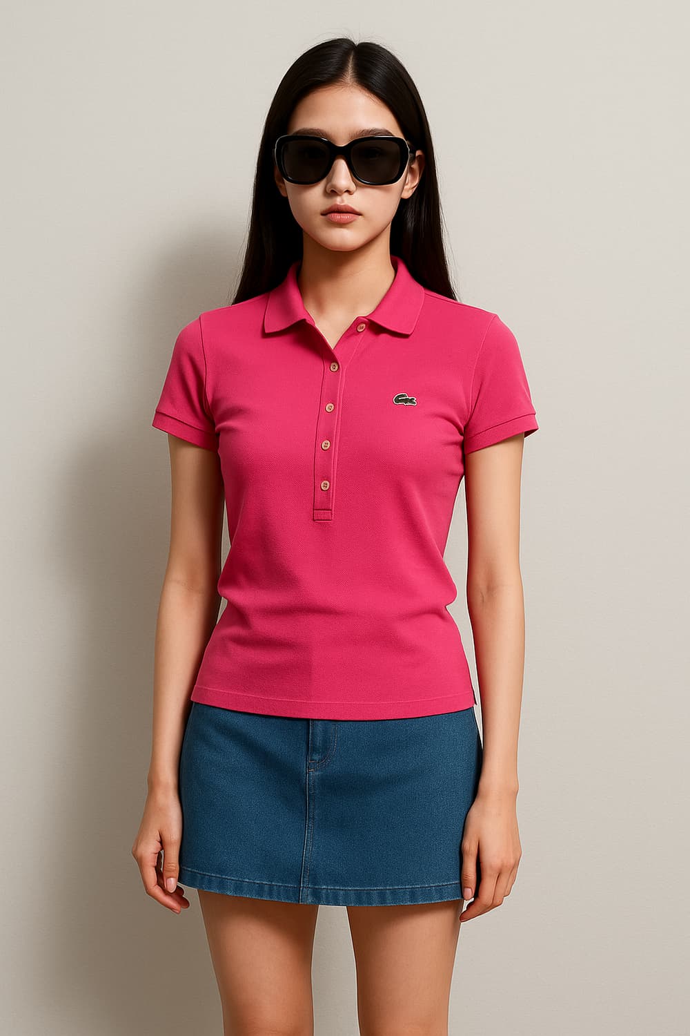 라코스테. 여자 핑크 반팔 폴로티_호칭36 상품이미지1