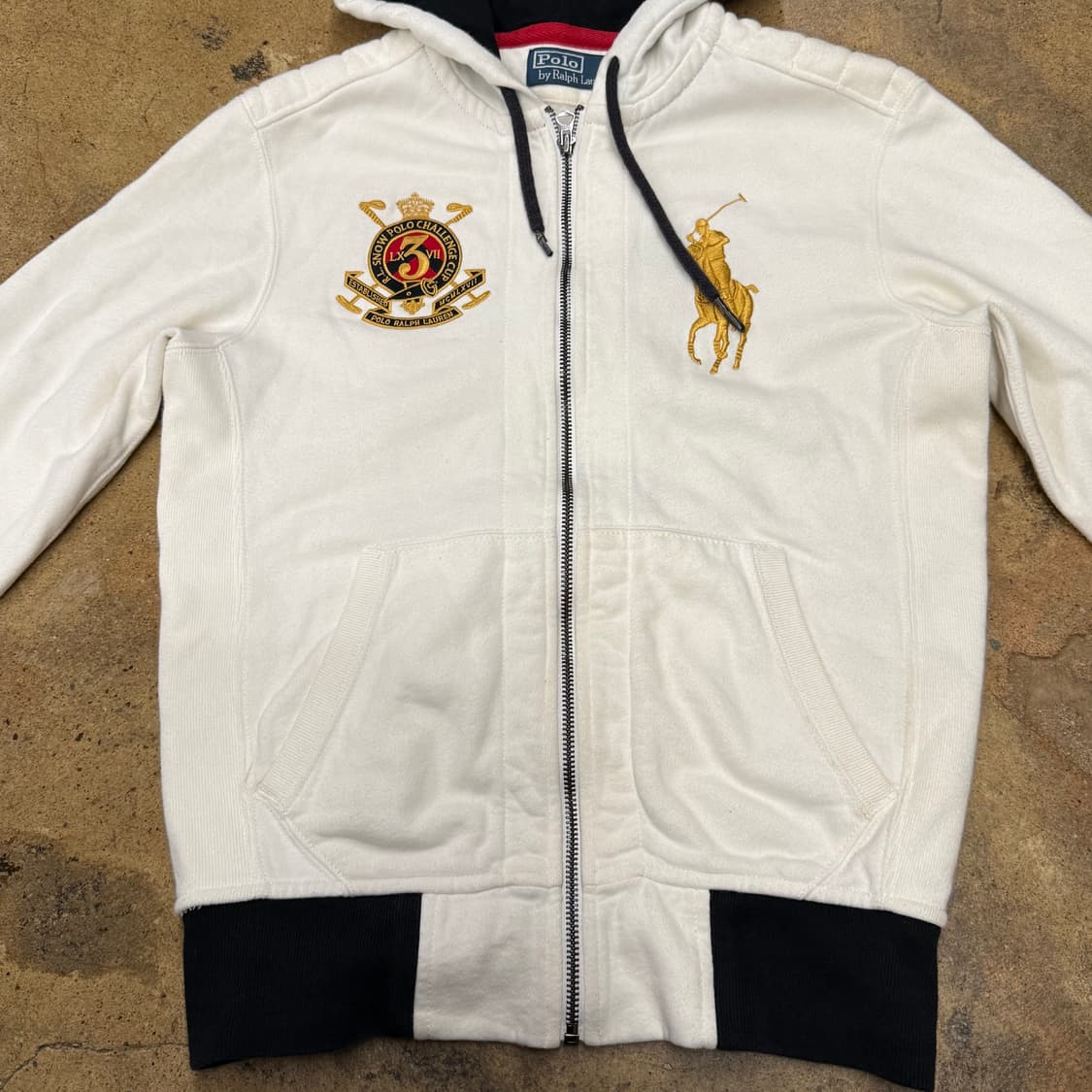 폴로 랄프로렌 화이트 골드 흰골 빅포니 후드집업 상품이미지4