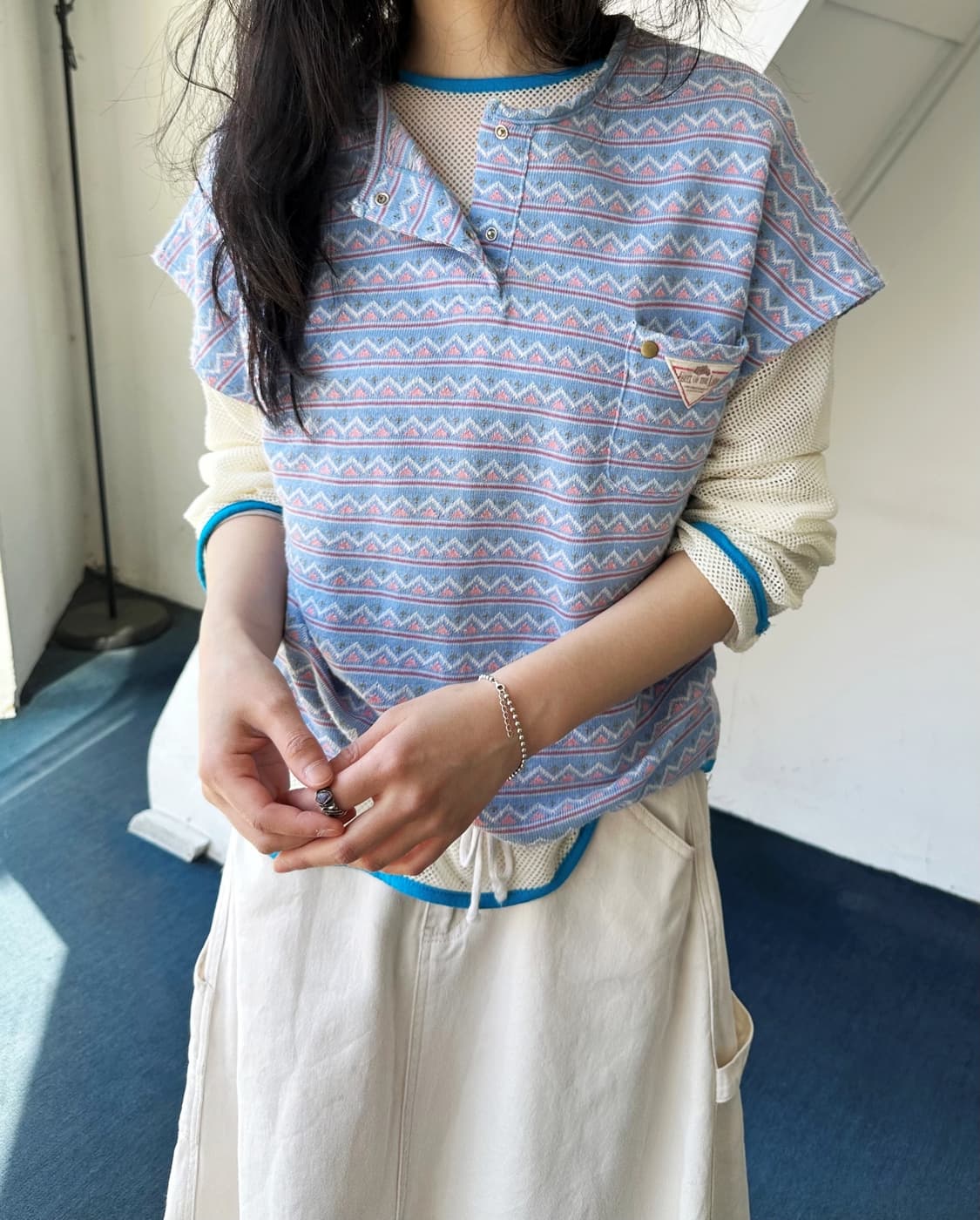 Jacquard design light knitted top 상품이미지6