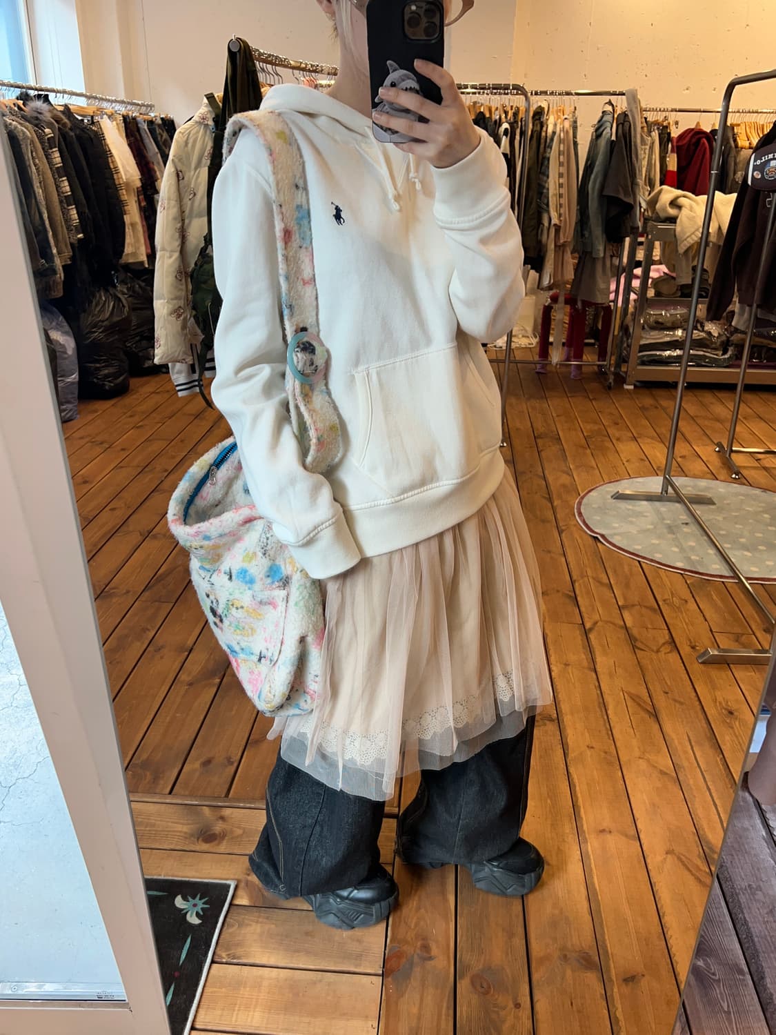 폴로 화이트 베이직 후드티 상품이미지4