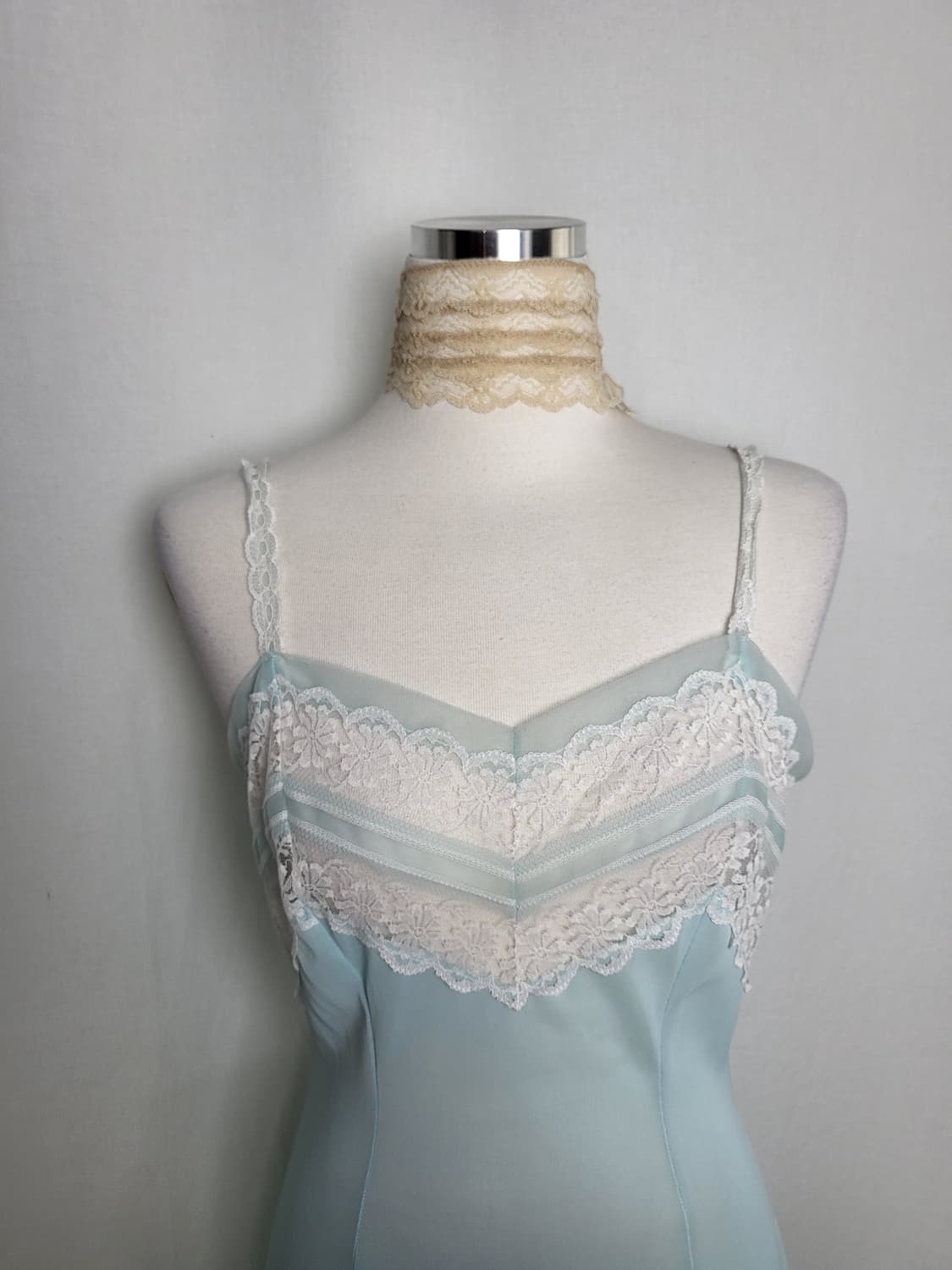 빈티지 아이스 블루 레이스 슬립 원피스 상품이미지3