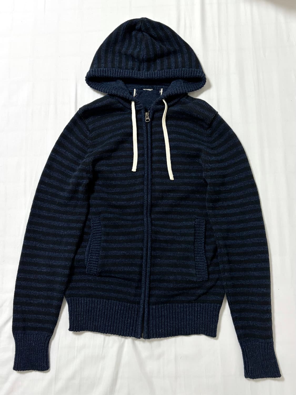 블루 스트라이프 펑크 니트 후드집업 상품이미지1