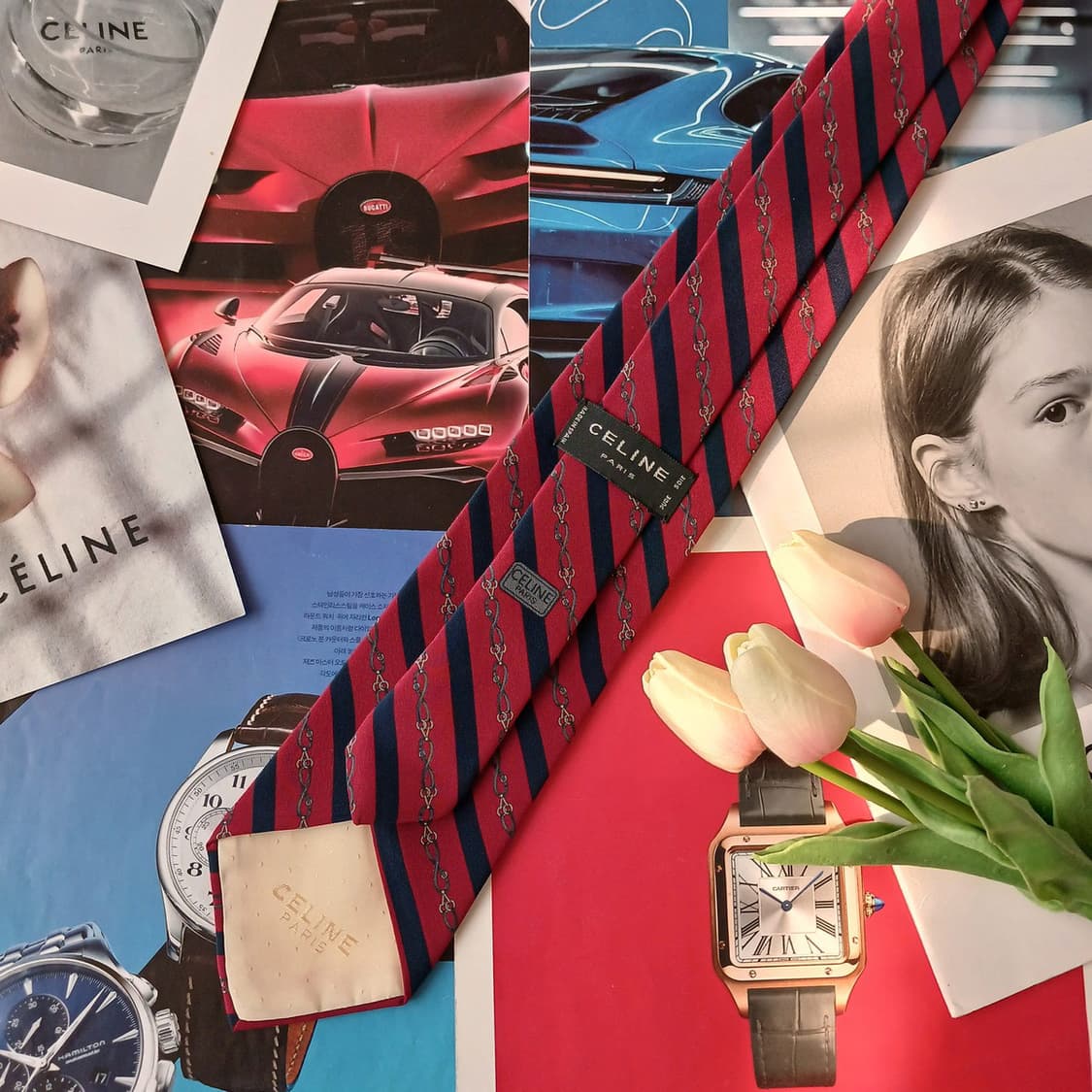셀린느 실크 레드 스트라이프 체인 넥타이 8.5cm A등급 A19408
 상품이미지6