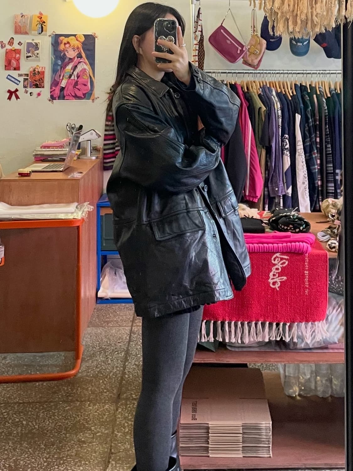 블랙 롱 가죽자켓 (소가죽) [무배] 상품이미지2