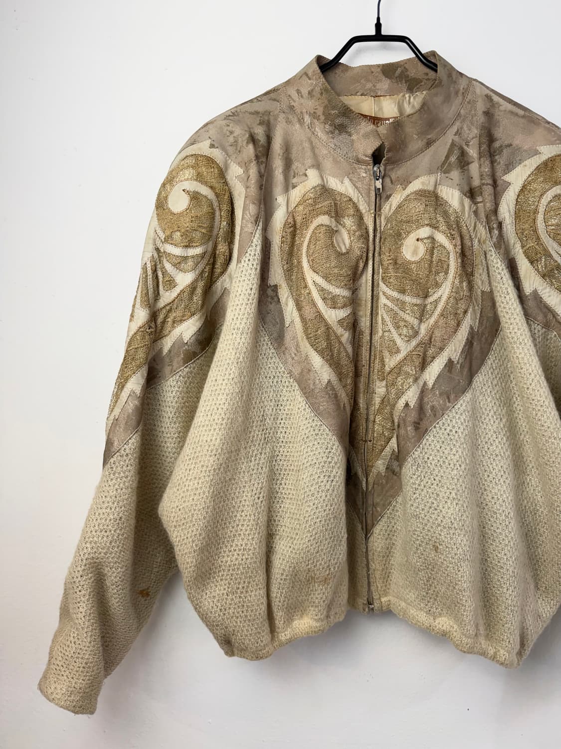 70s 로베르토 카발리 레더 믹스드 니트 블루종 상품이미지2