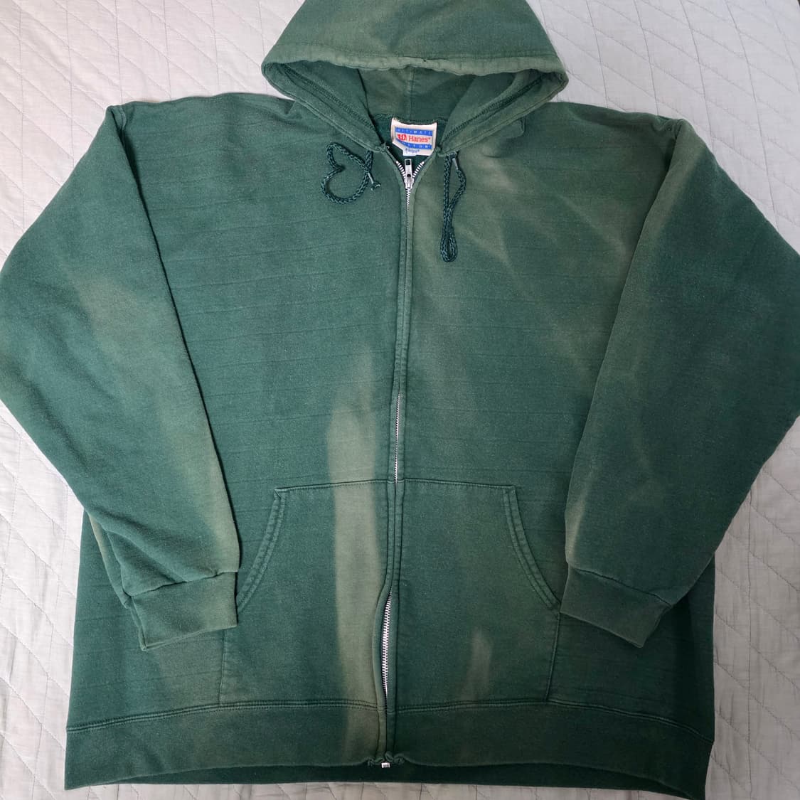 [XL] 00-90s 빈티지 헤인즈 페이드 트래쉬드 그린 후드집업 상품이미지1