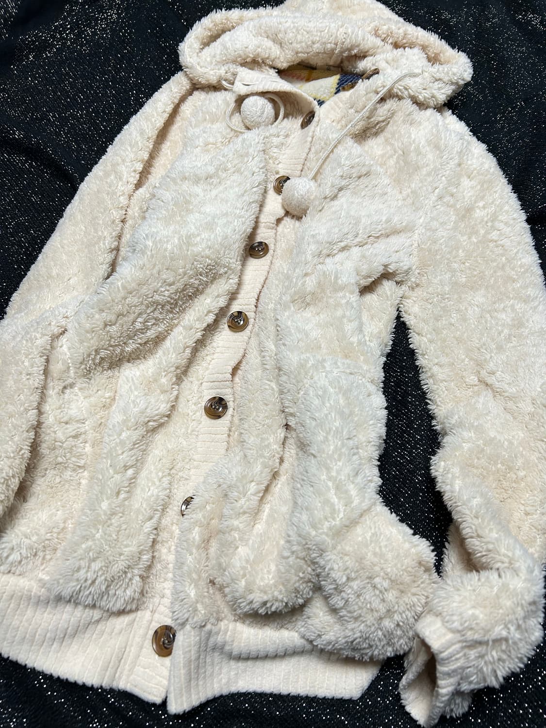 2000s JPN 달천깔 폼폼 양털 화이트 후드집업 상품이미지2