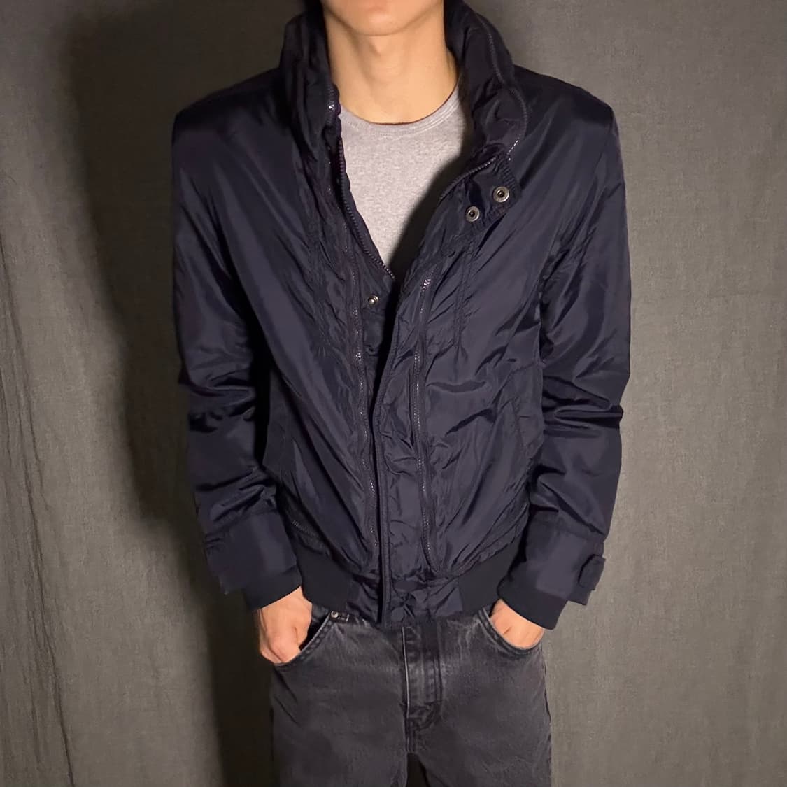 y2k 지퍼 디테일 자켓 네이비 상품이미지1