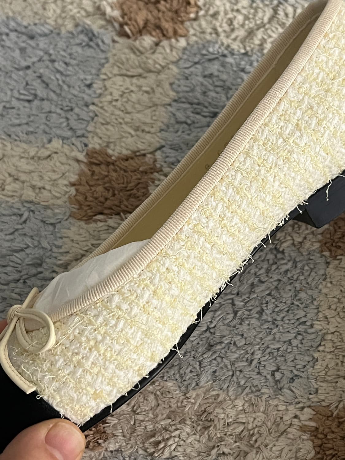 샤넬 발레리나 플랫 코튼 트위드 그로그랭 & 라이트 옐로우 블랙 상품이미지4