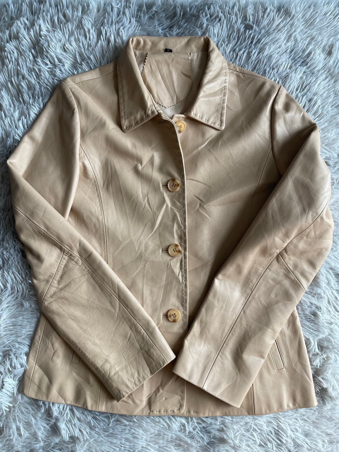 아이보리 베이지 여성 양가죽 자켓 상품이미지1