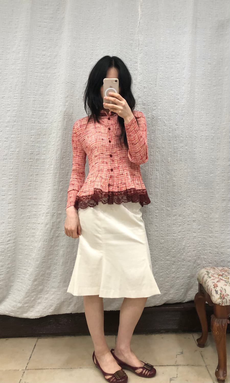 Lace hem pleats cardigan 상품이미지3