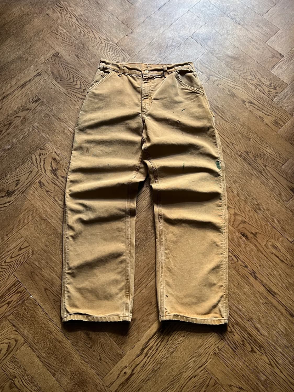 [32]칼하트 USA 빈티지 페인팅 브라운 싱글니 워크팬츠 상품이미지1