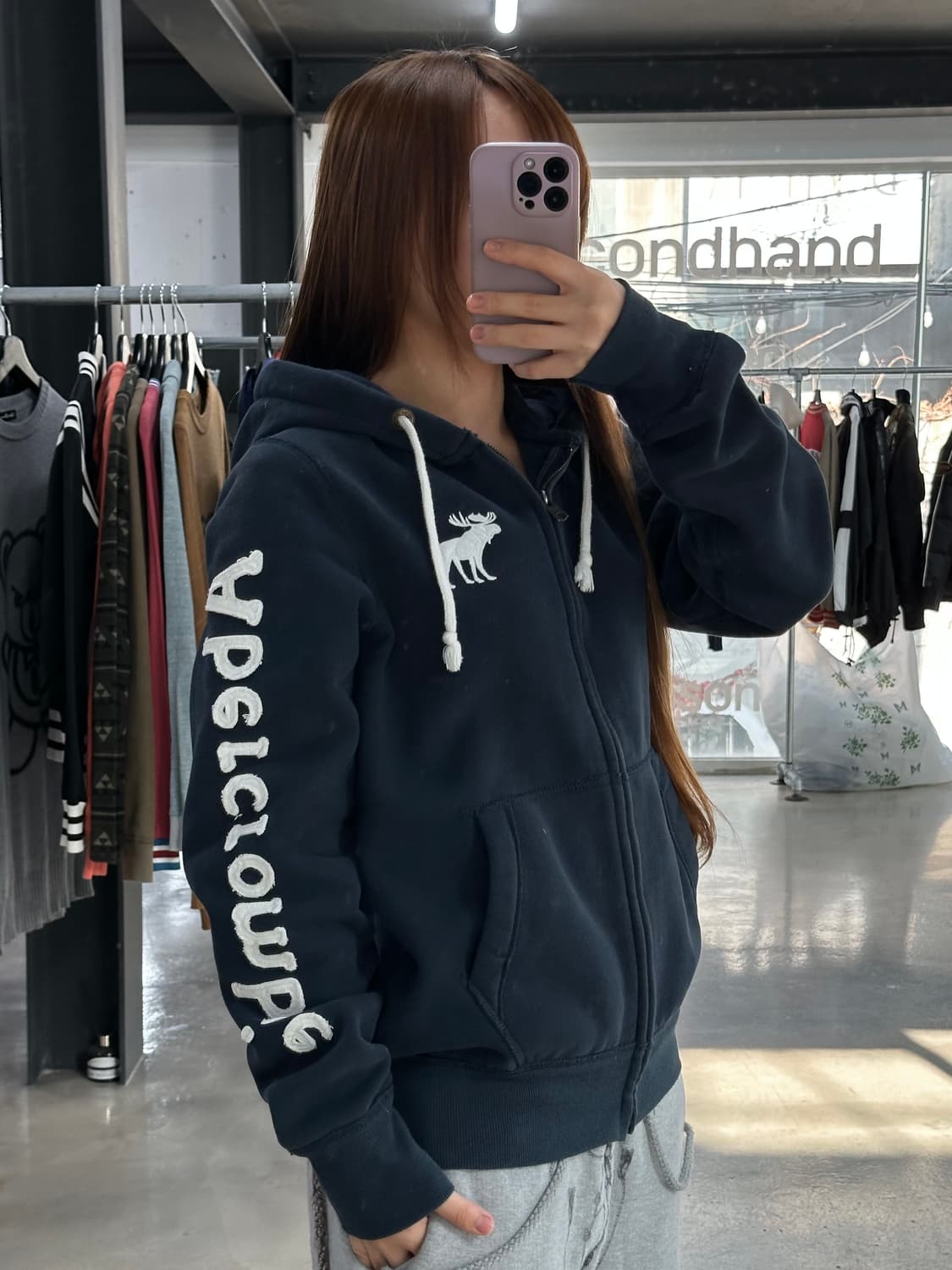 아베크롬비 시그니처자수 빅로고 머슬핏 후드집업 상품이미지1