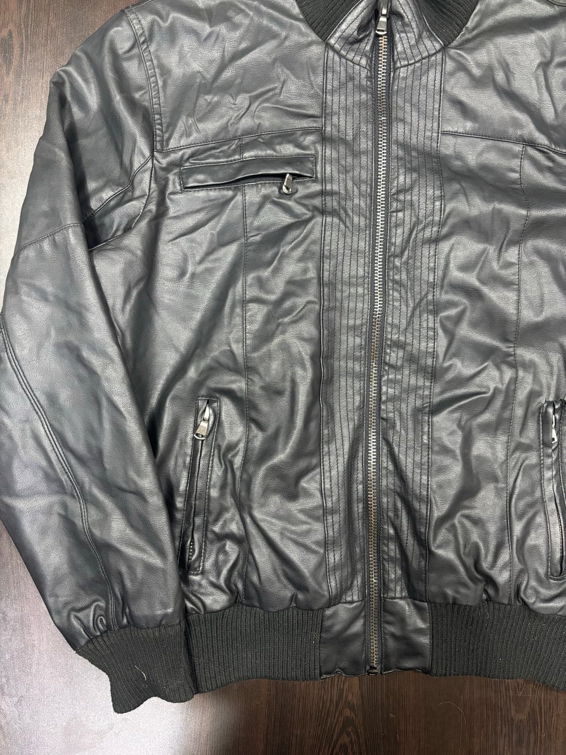 블랙 가죽 봄버 자켓 상품이미지3