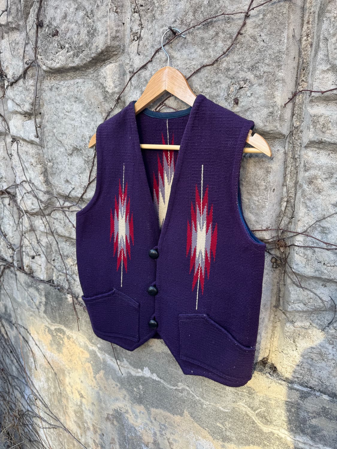 70~80s 빈티지 개인 위버 핸드 우븐 울 오르테가 치마요 베스트 조끼 상품이미지3