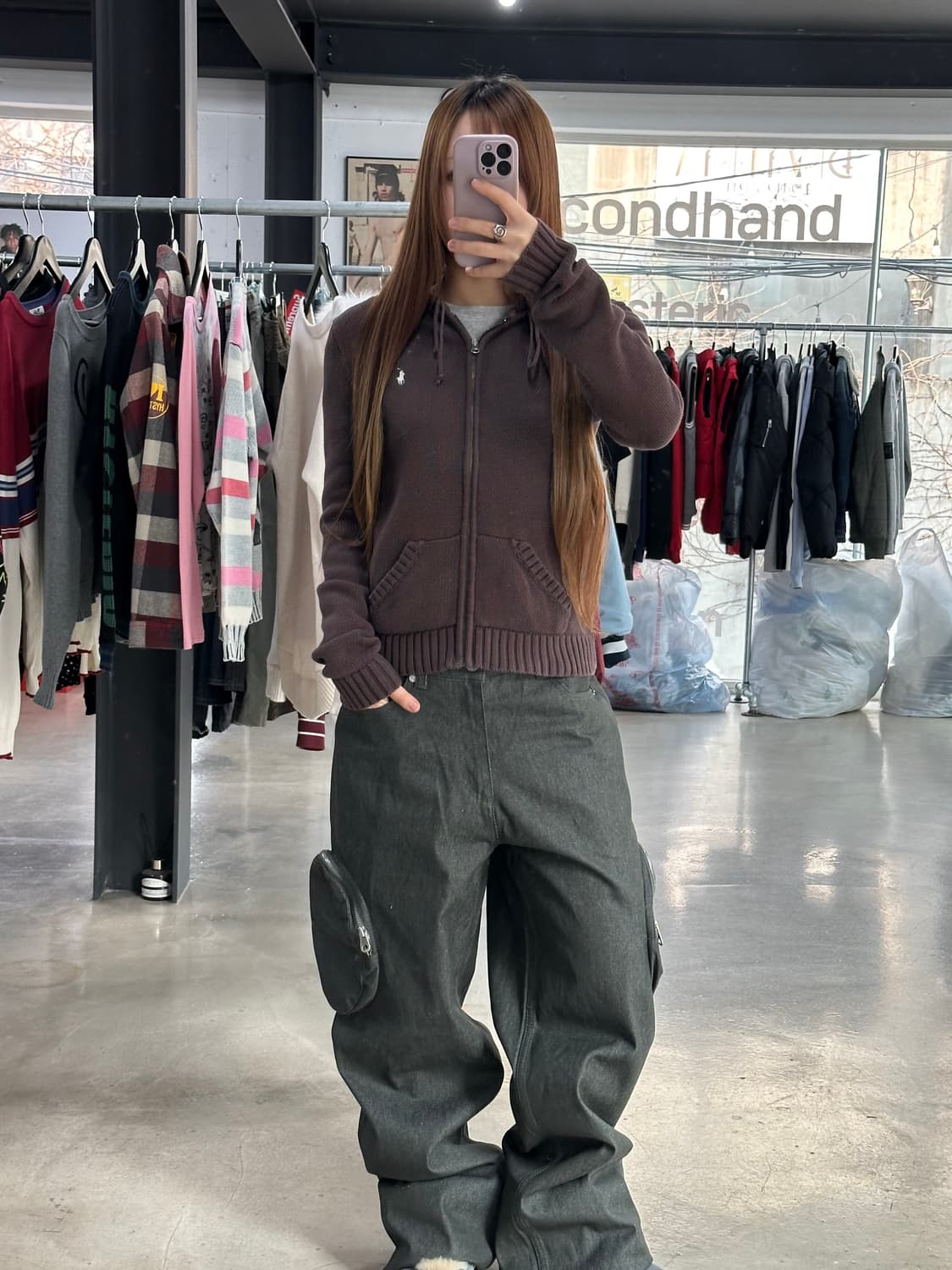 폴로랄프로렌 니트 후드집업 빈티지초코 상품이미지3