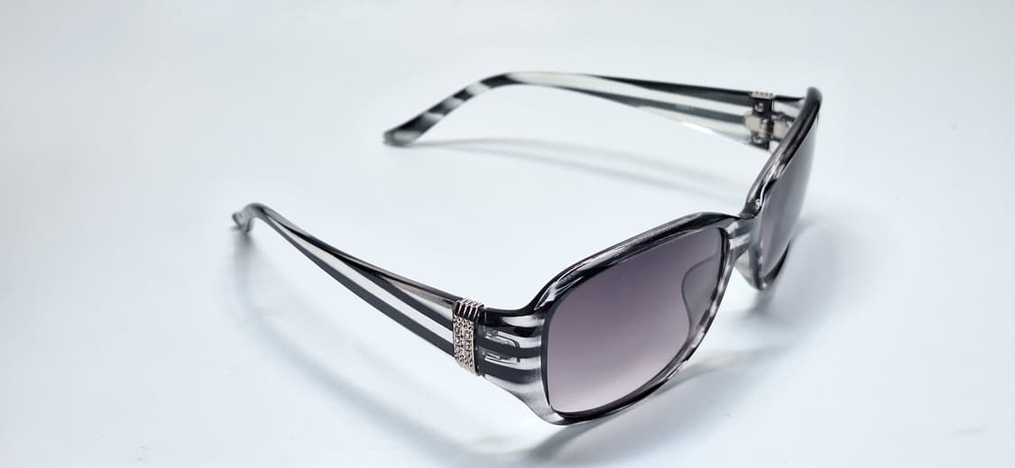 일본 수입 보석 장식 블랙 스트라이프 패턴 선글라스 X264-1 빈티지 상품이미지2