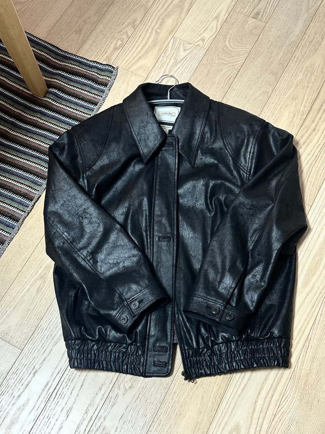 오버듀플레어 크랙 레더 블루종 가죽자켓 블랙 상품이미지7