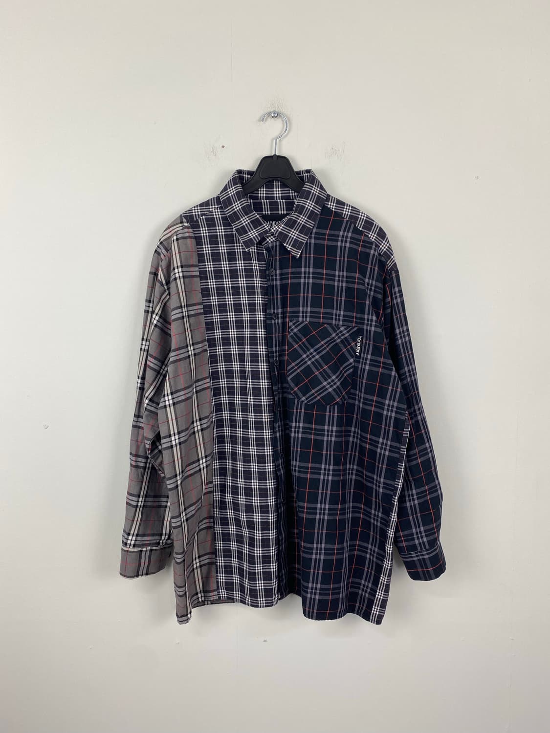 아조바이아조 오버 체크 믹스 셔츠 네이비 F  size 가슴(단면) 59 상품이미지1