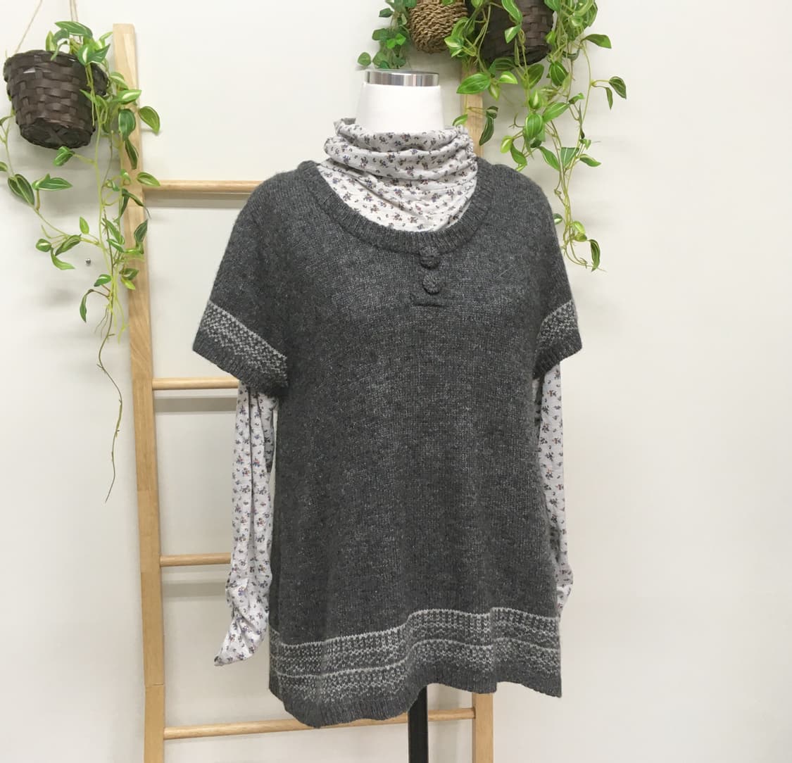 JPN/ 반팔니트레이어드 레이어드세트 세트 모리걸 잔꽃하이넥 잔꽃이너 상품이미지1