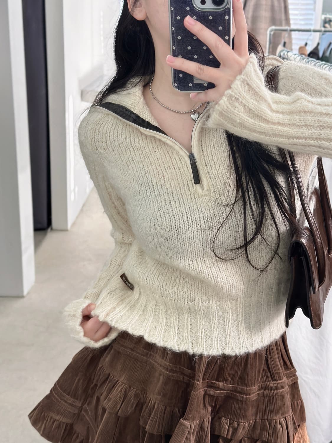 몽클레어 빈티지 아이보리 모헤어 니트 하프집업  상품이미지1