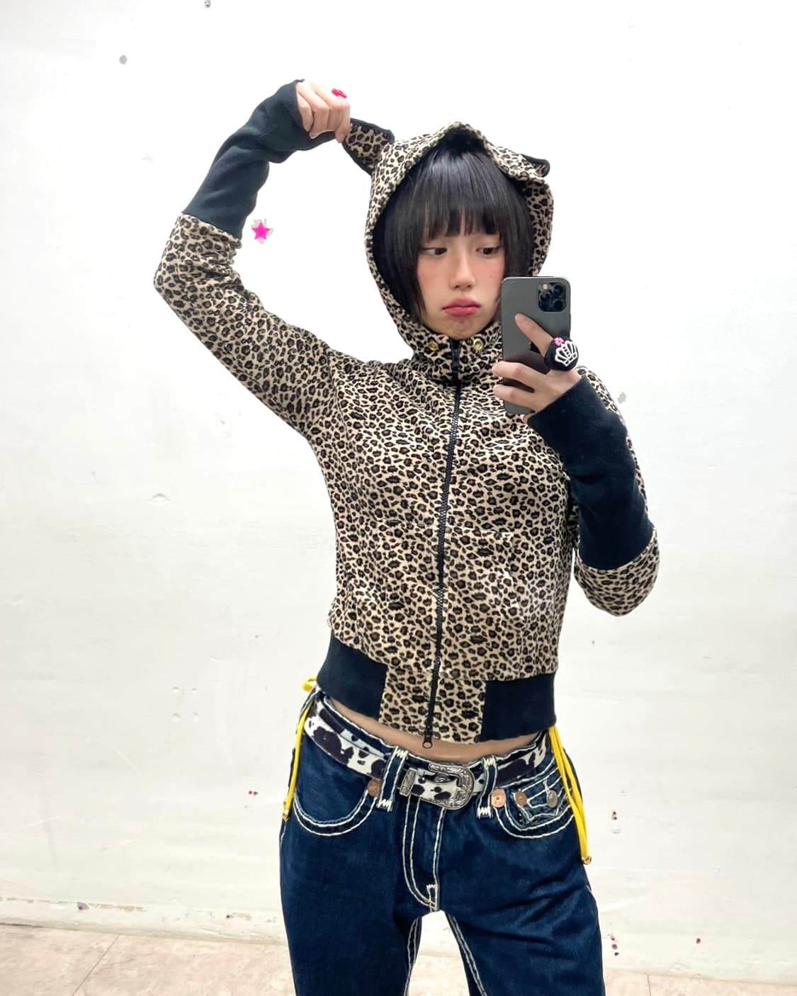 Cat High Neck Leopard Hooded Zip-Up  상품이미지1
