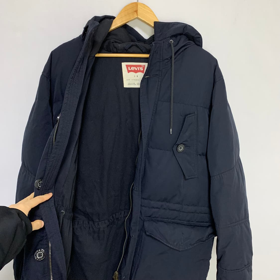 리바이스 빈티지 후드 패딩 버튼 점퍼 블랙 네이비 L 상품이미지6