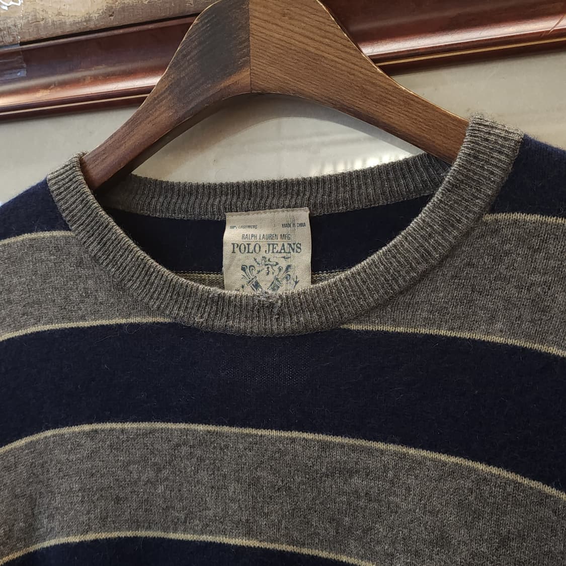 90s 폴로 캐시미어 니트 클래식 니트 스트라이프 패턴 XL 상품이미지4