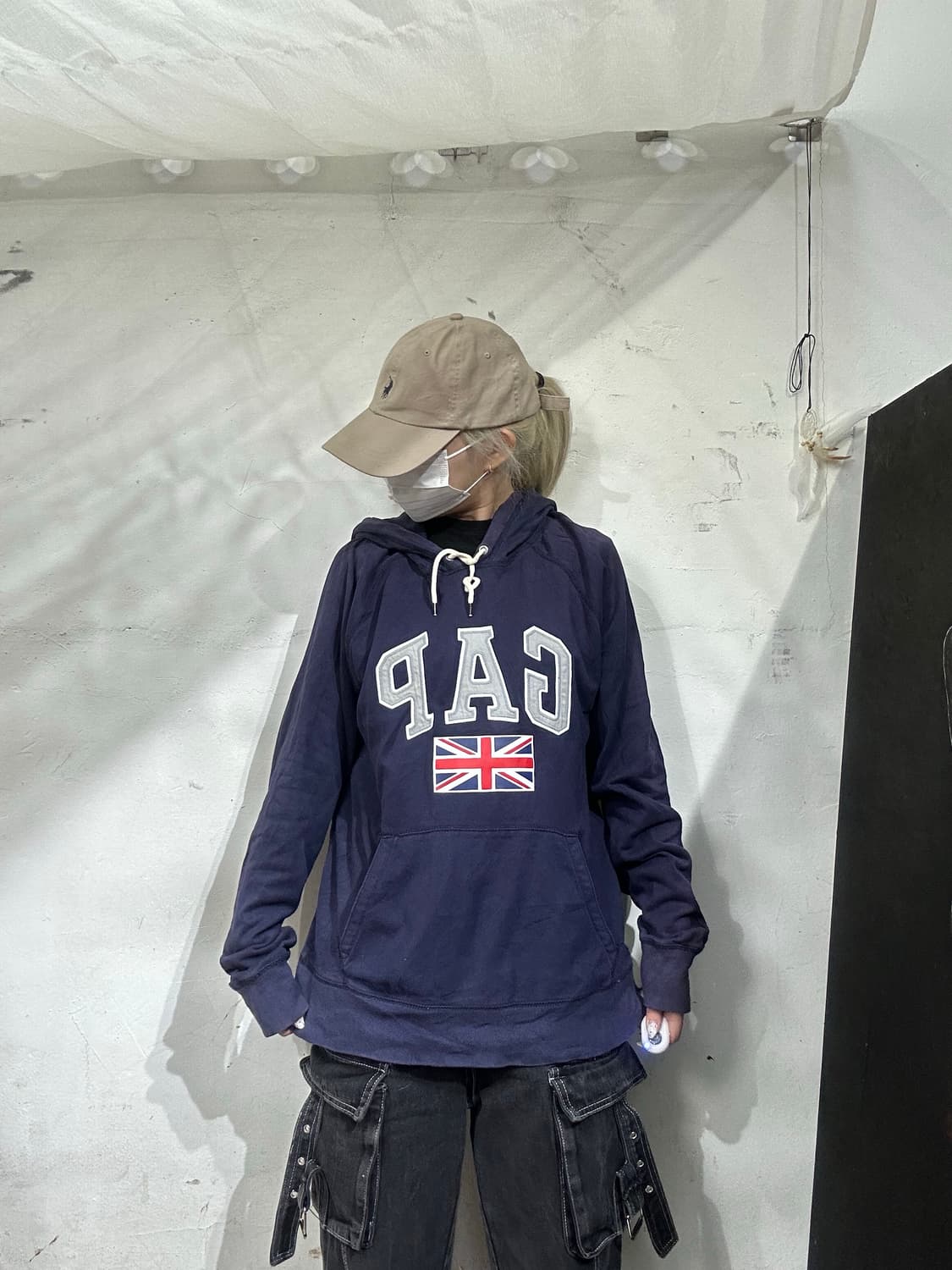Gap 유니온잭 y2k 빅 로고 네이비 후드티 M 상품이미지2