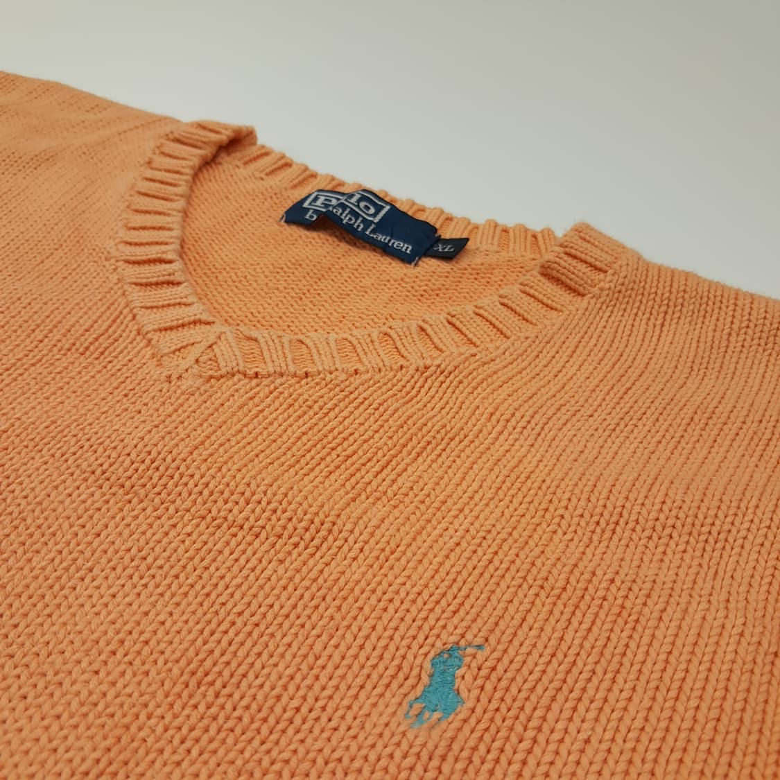 CL056 폴로 코튼 90s홍콩판 라이트블루포니 오렌지 브이넥 니트 상품이미지4