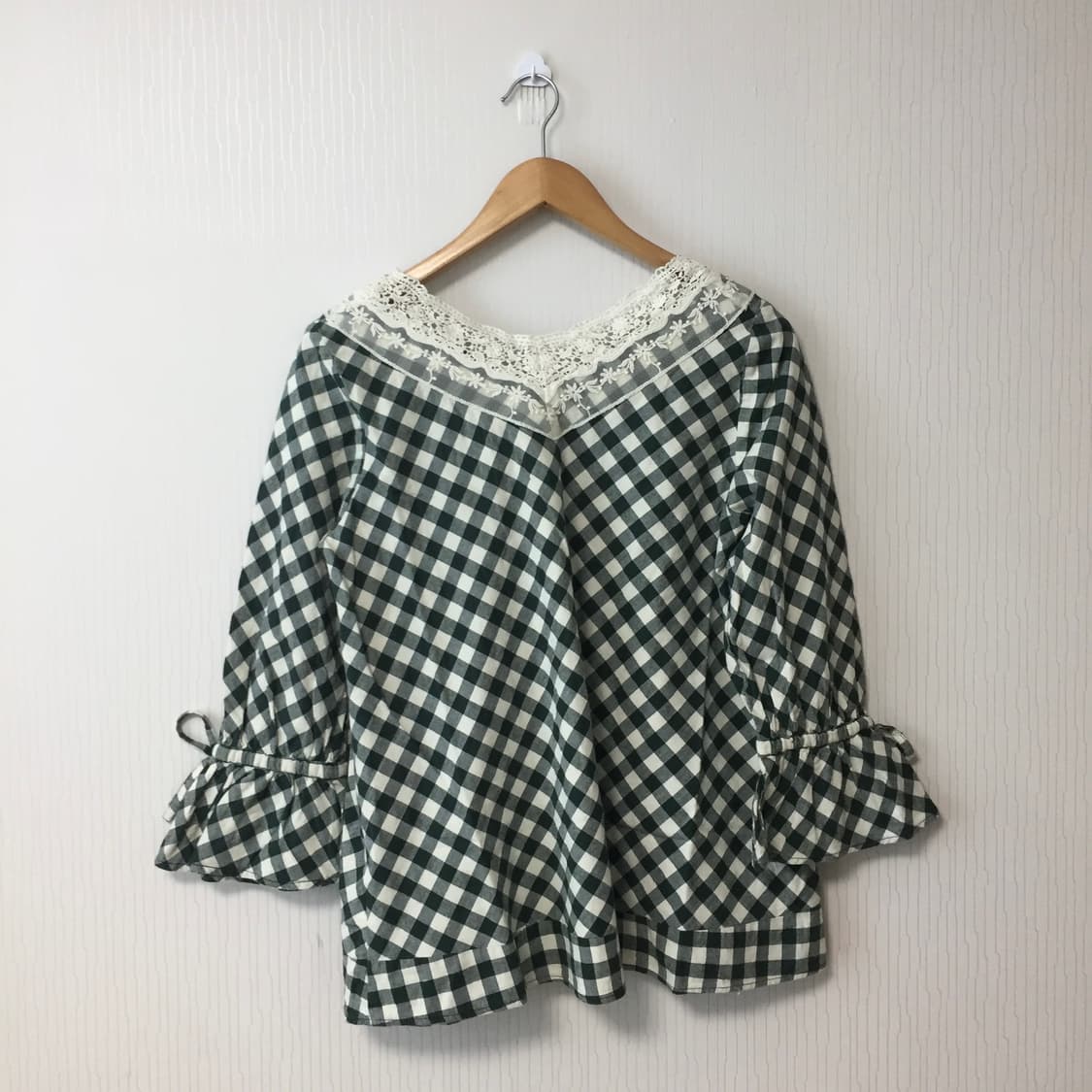 일본 빈티지 모리걸 체크레이스 블라우스  코디 상품이미지2