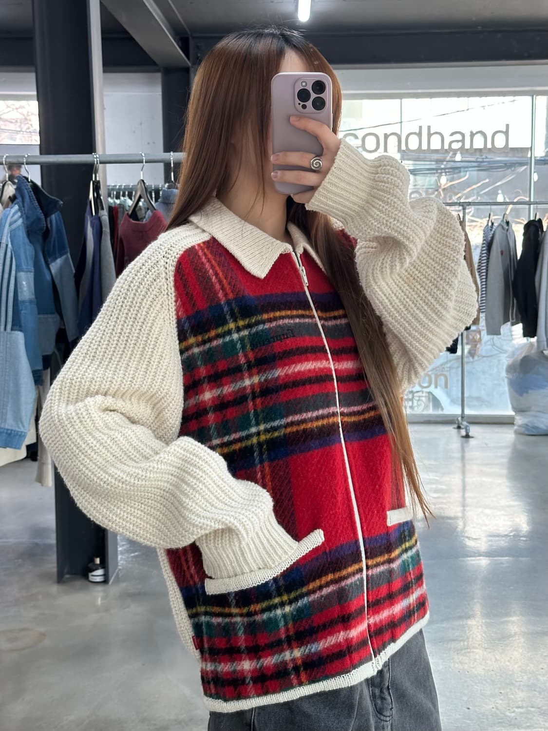 슈프림 18FW 자수로고 플레이드 프론트 스웨터집업 상품이미지2