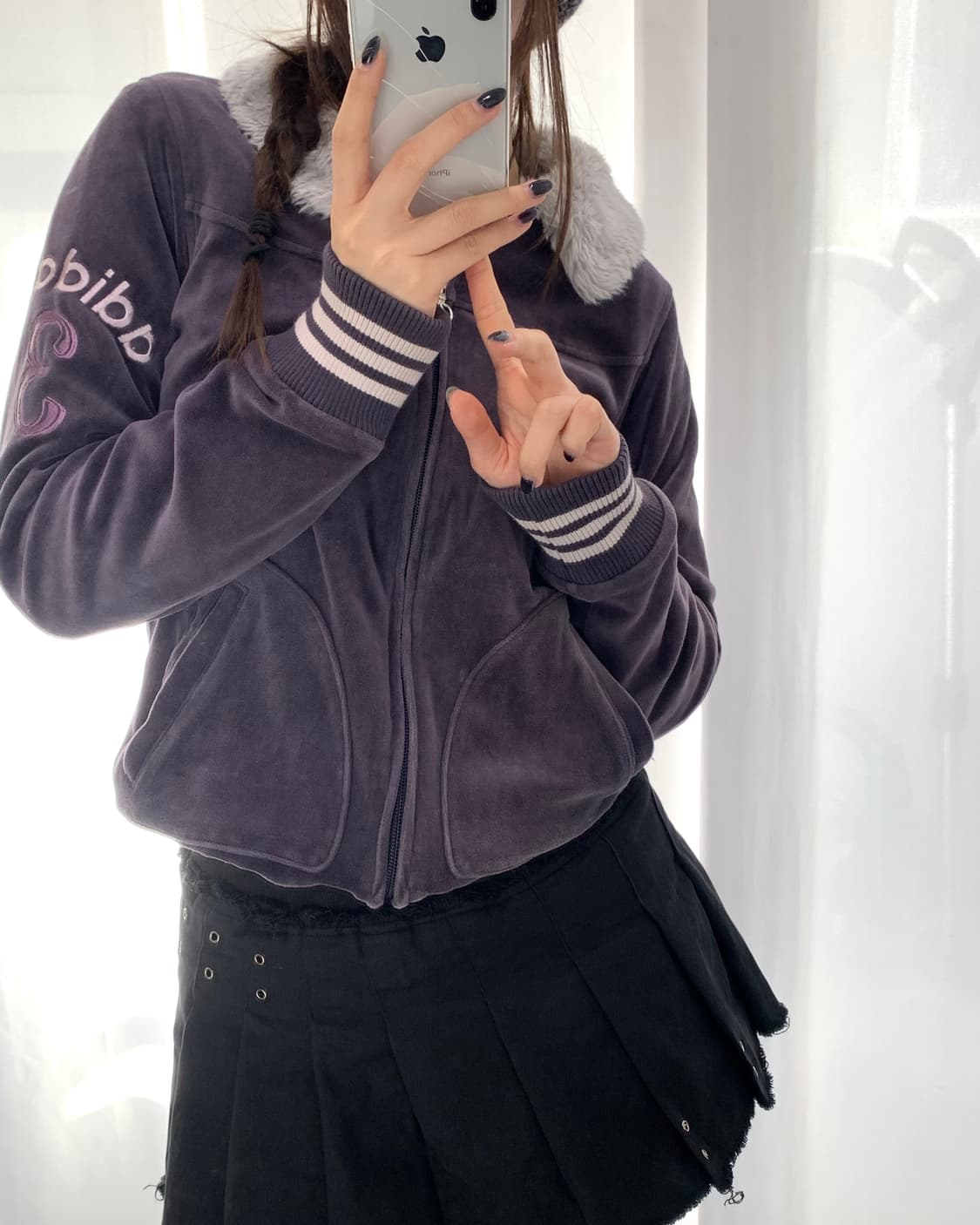 Adidas 아디다스 퍼플컬러 넘버링 벨벳 집업 상품이미지7