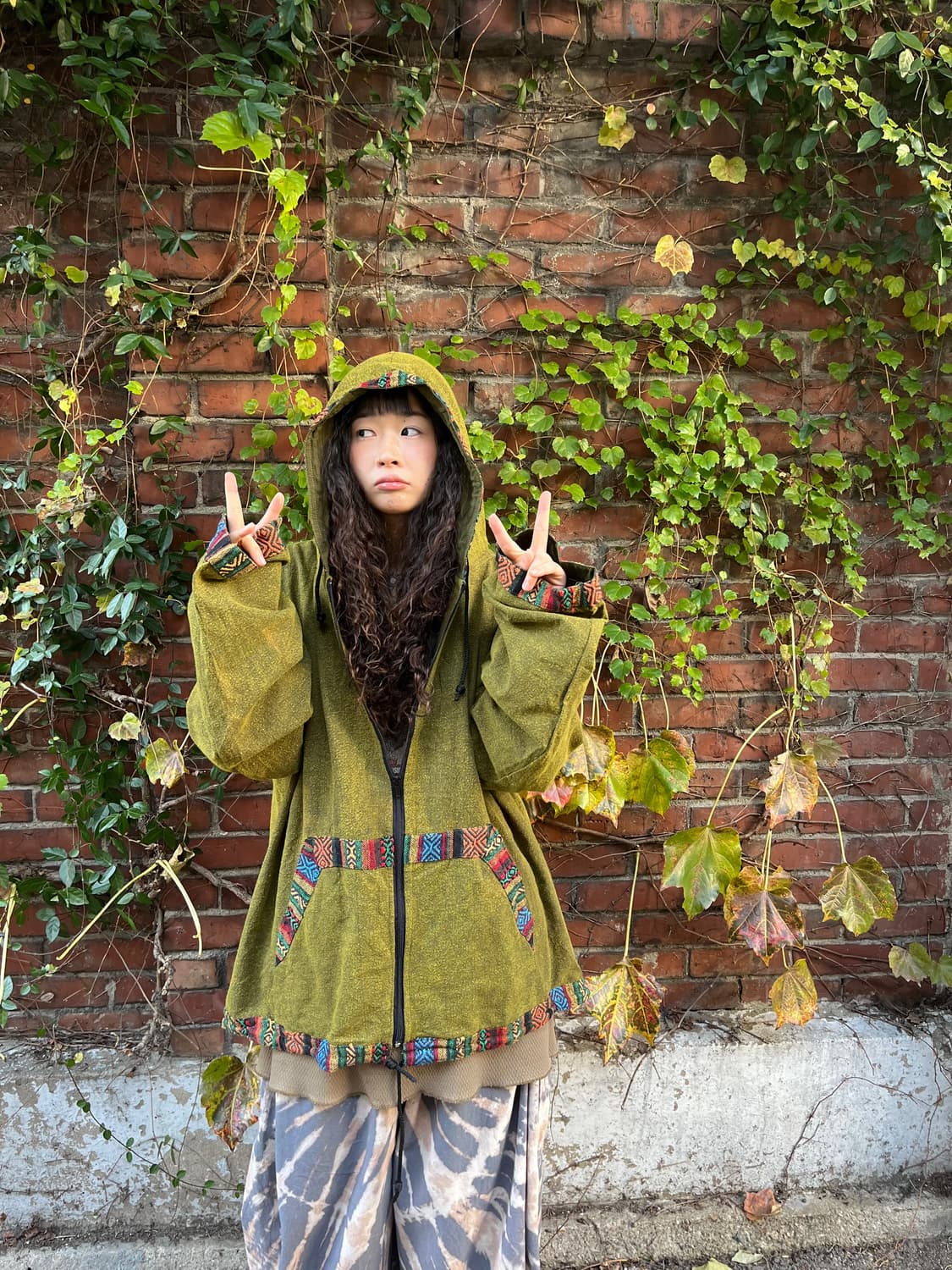 빈티지 카키 히피패턴 후드집업 상품이미지5