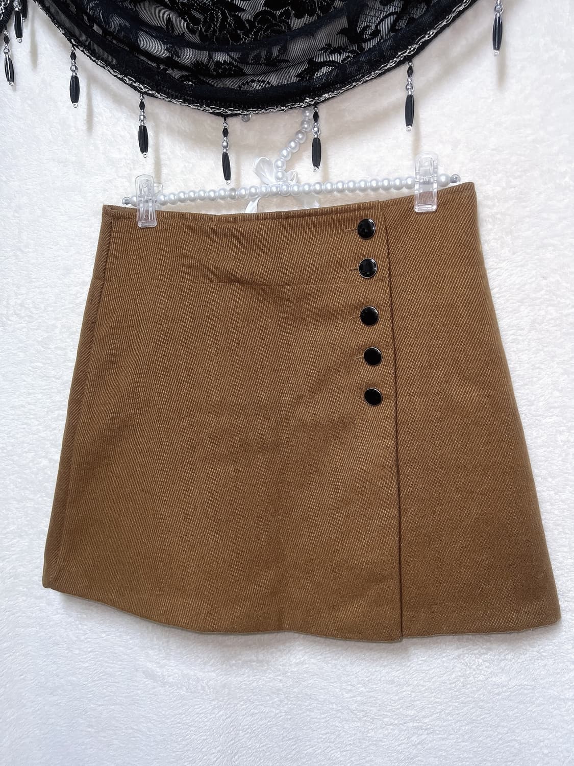 골덴 브라운 버튼 랩스커트 치마 라떼갸루 로맨틱 로걀 너드 오네 핀터 상품이미지3