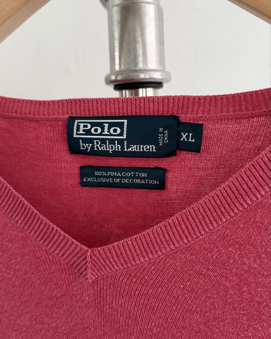 Polo 폴로 랄프로렌 피마코튼 로즈핑크 브이넥 니트  Price - 5 상품이미지5