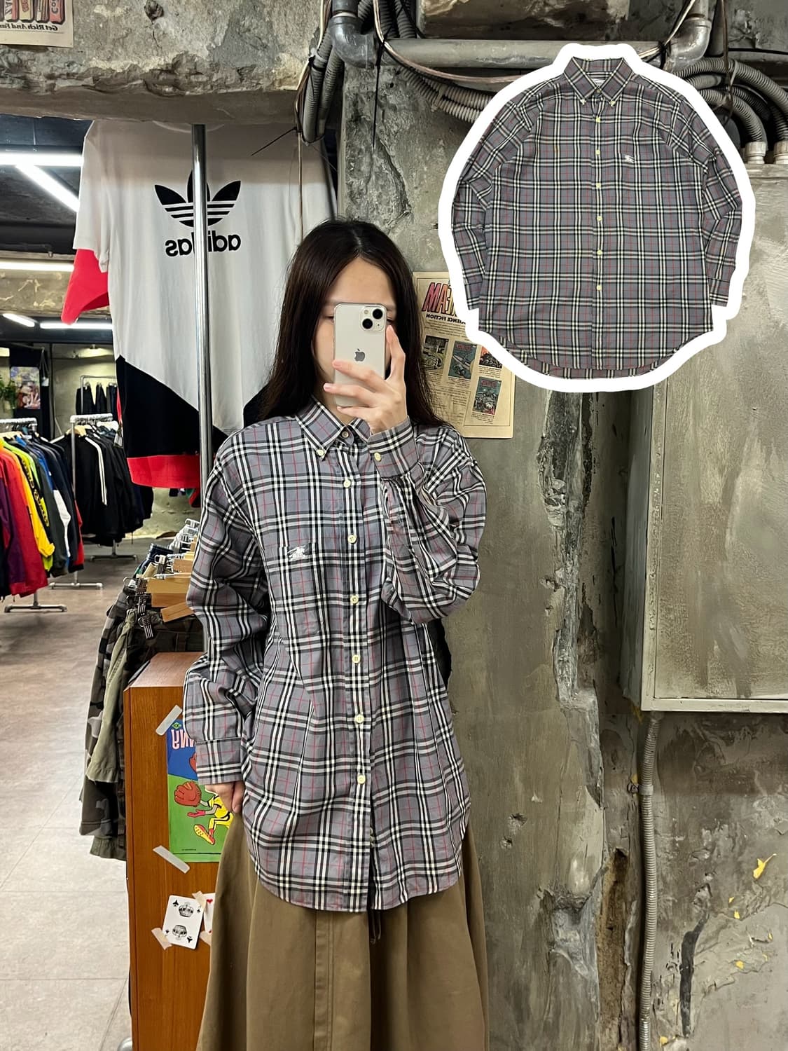 버버리 체크 셔츠 그레이 M #csz1301 상품이미지1