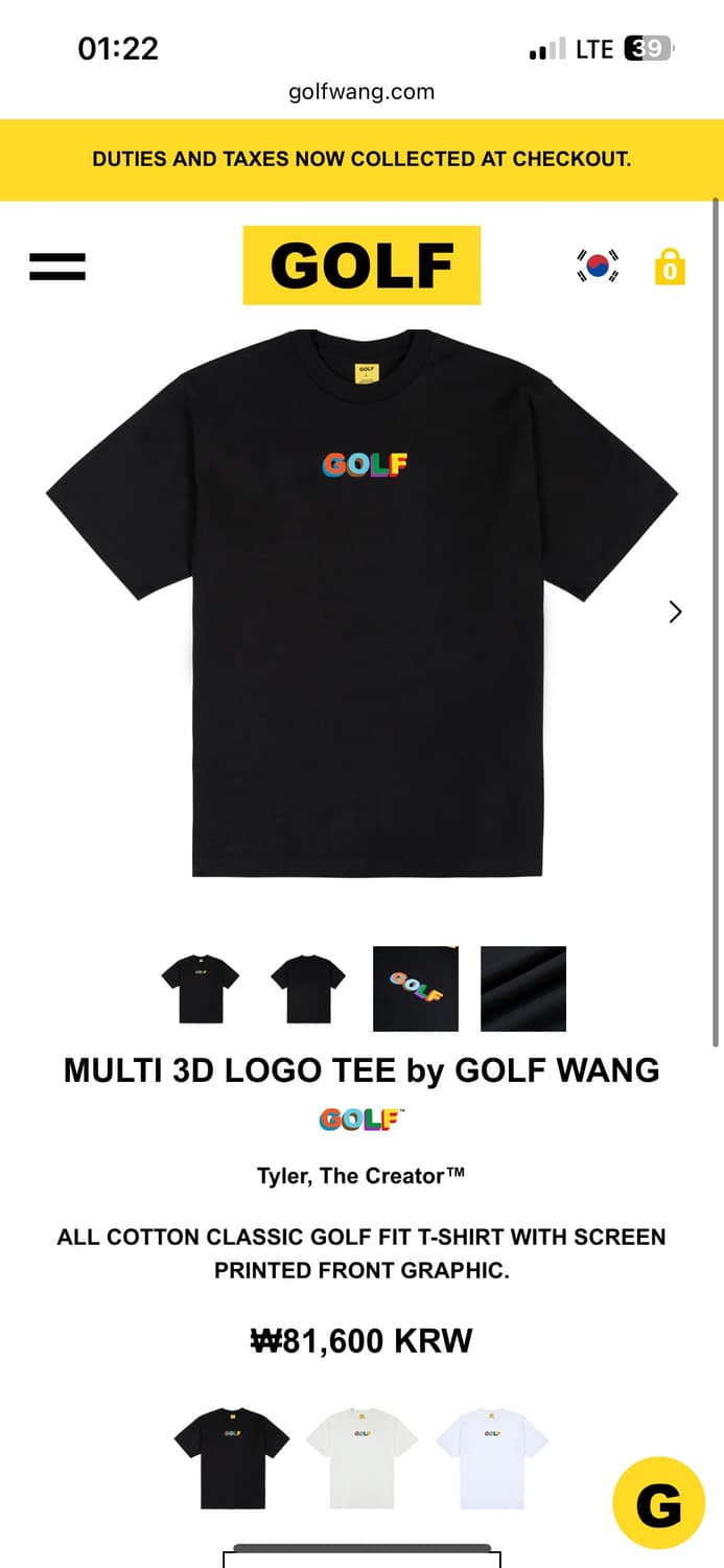 골프왕 Golf wang 3D 로고 티 팝니다 상품이미지1