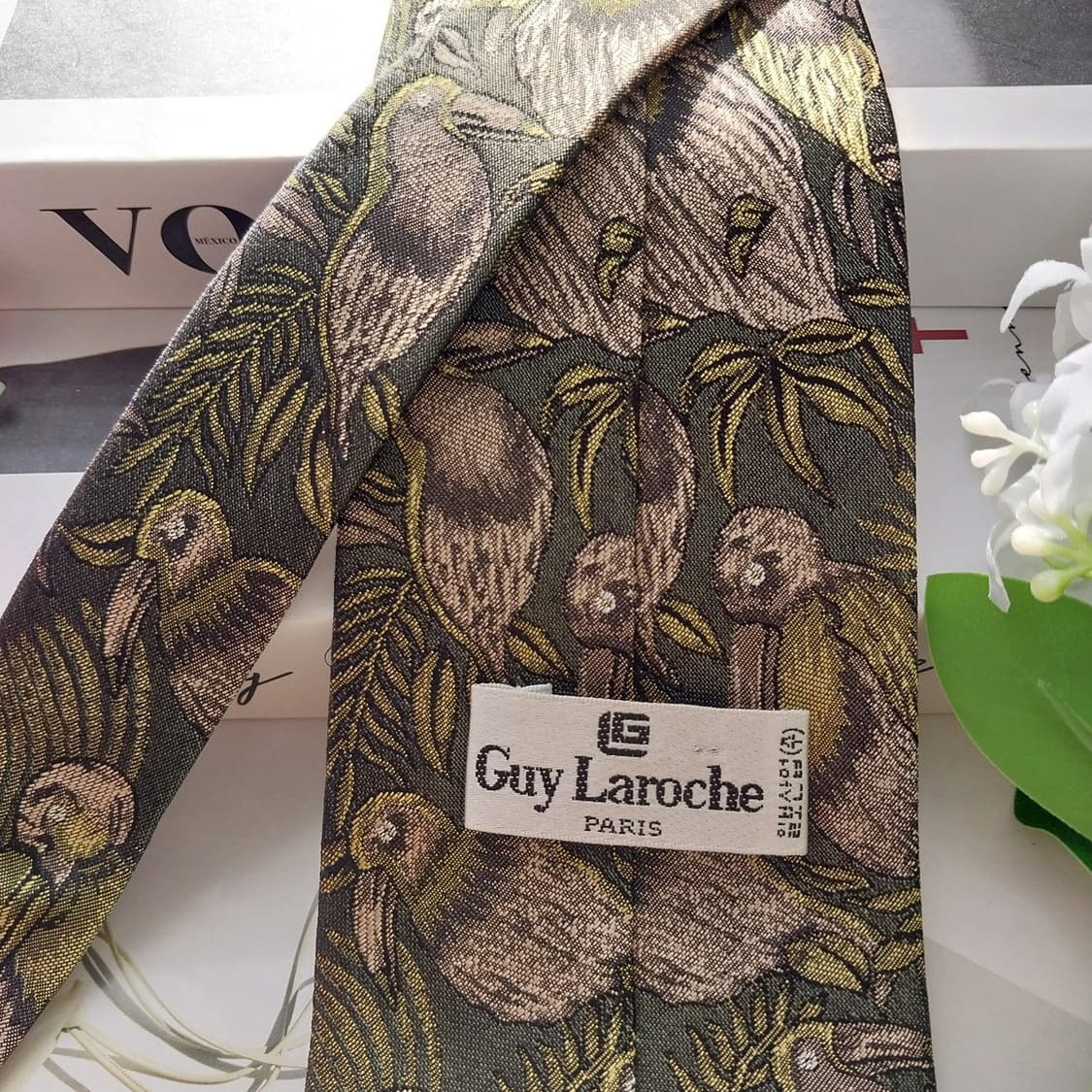 기라로쉬 실크 그린 새 패턴 자카드 넥타이 9.5cm A+등급 K1847 상품이미지6