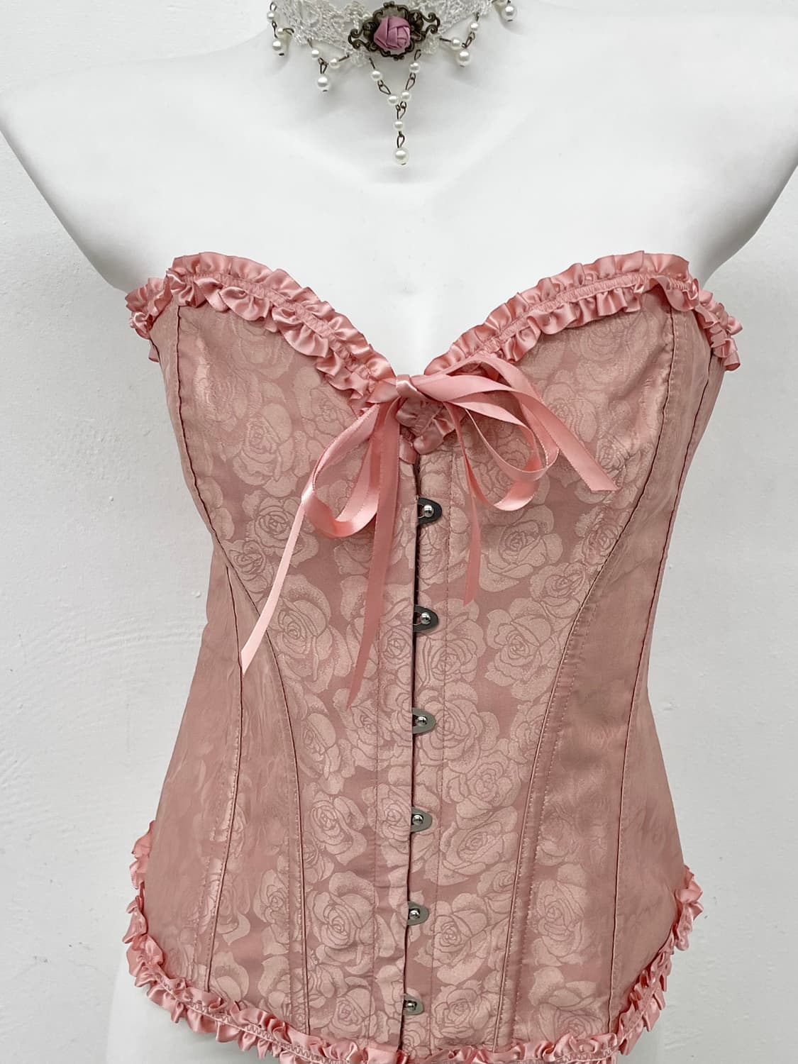 핑크 자카드 프릴 코르셋 상품이미지2