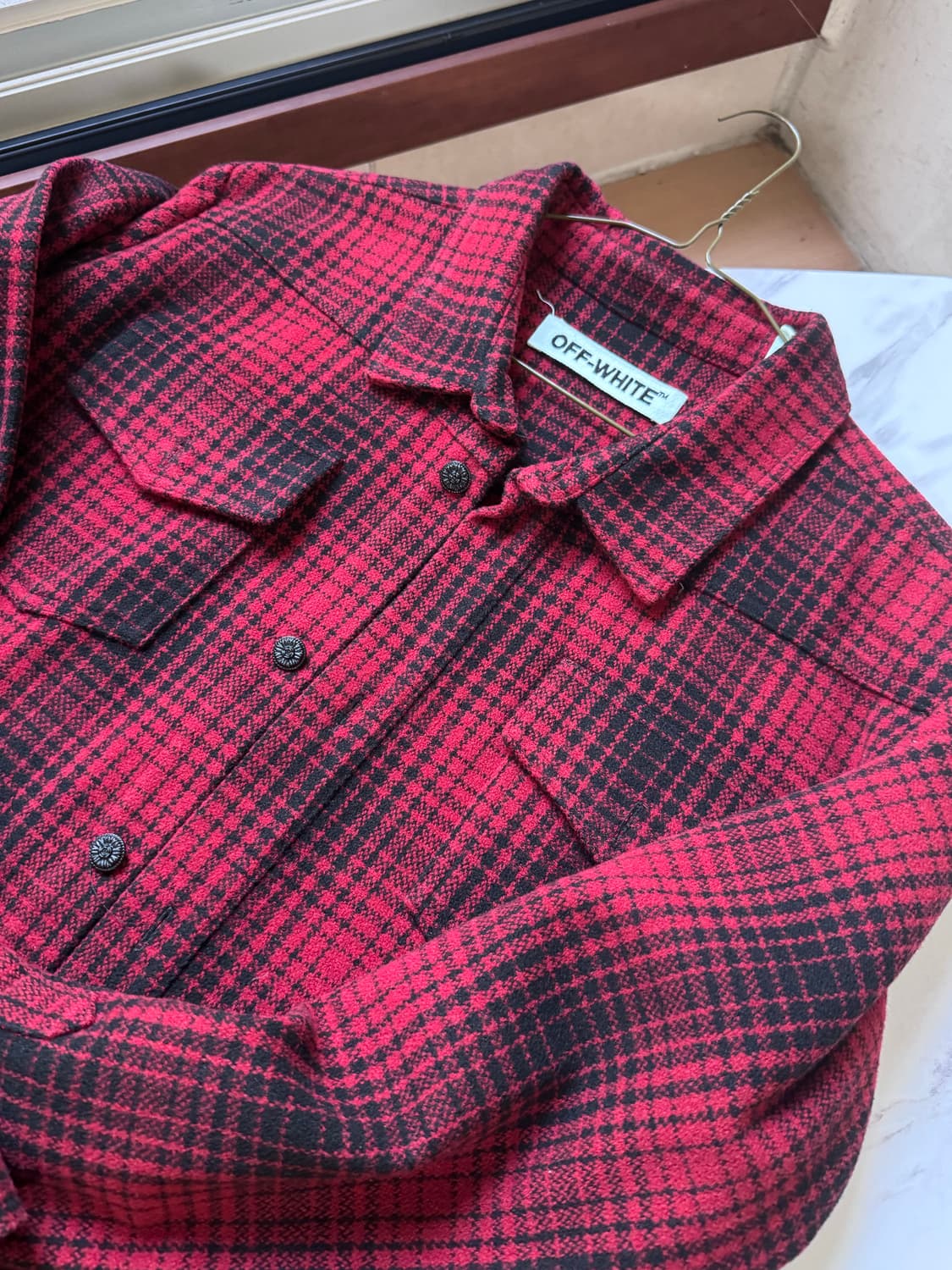 [XL] 16fw 오프화이트 타탄 체크 폴란넬 셔츠 레드 상품이미지2
