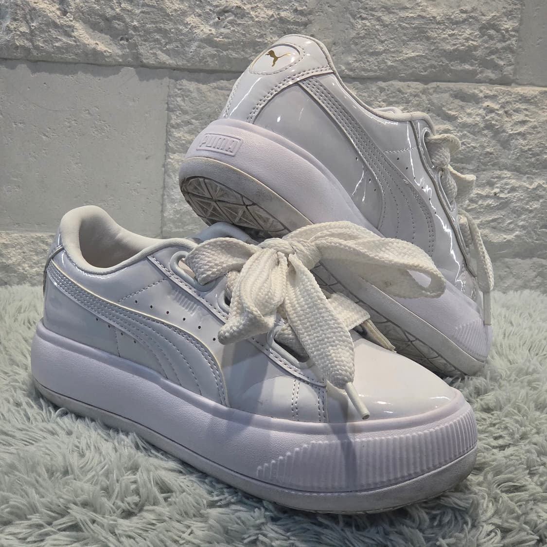 1w-16:푸마 카리나 패턴 레더 화이트 24cm-거의새거 상품이미지4
