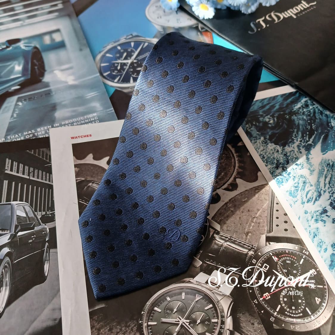 에스 티 듀퐁 실크 혼방 네이비 도트 넥타이 8cm A등급 A19434
 상품이미지2