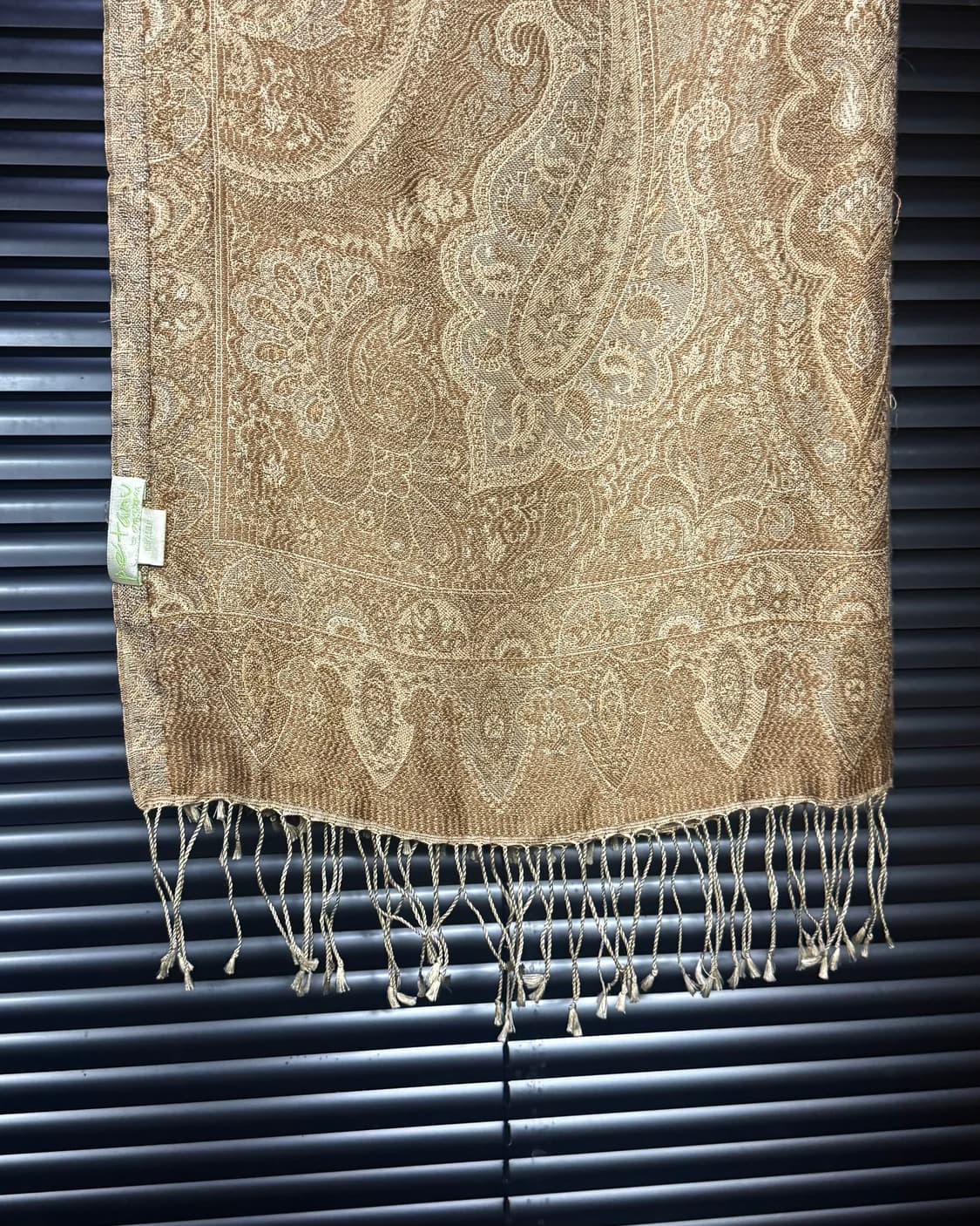 PASHMA 페이즐리 패턴 빈티지 실크 머플러 목도리 에스닉 웨스턴 골드 상품이미지6