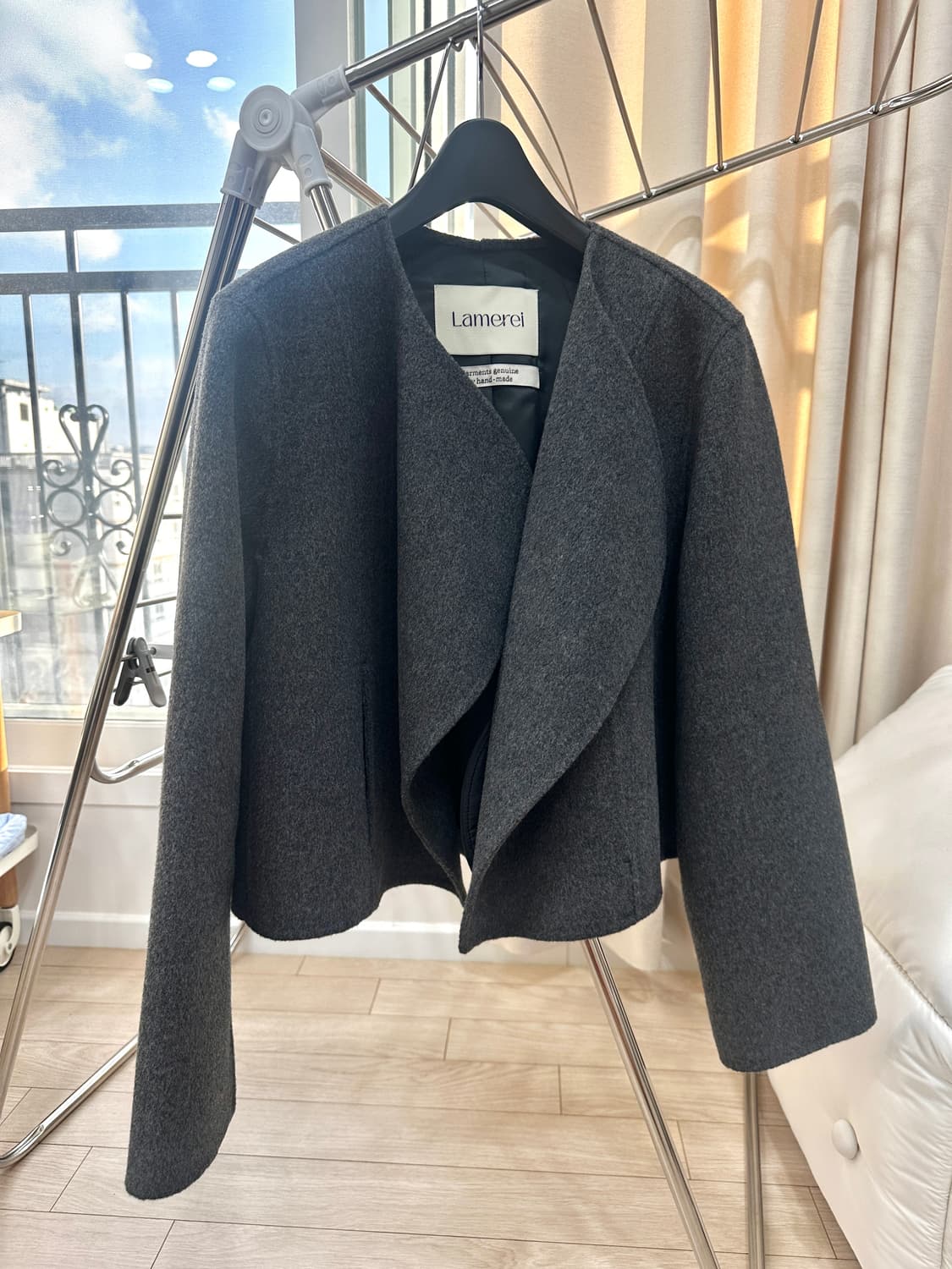 [라메레이] 커브 디테일 숏 핸드메이드 자켓 차콜 상품이미지7