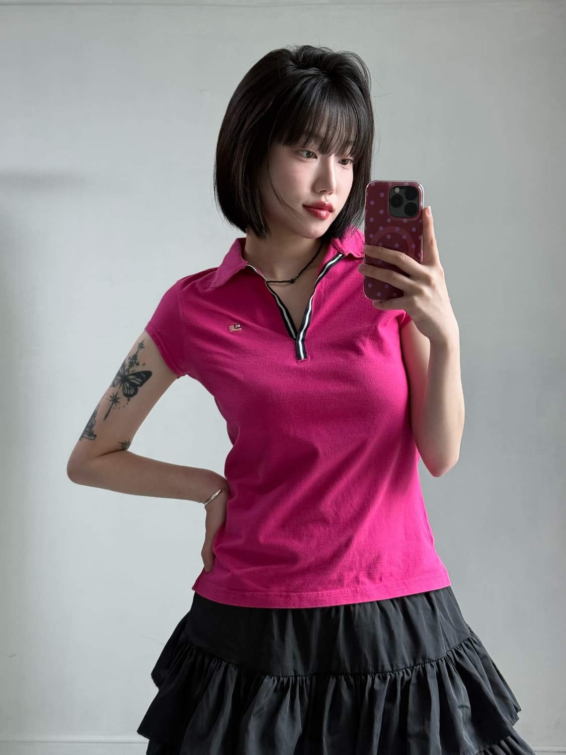 폴로 진스 핫핑크 딱붙 반팔티 상품이미지2