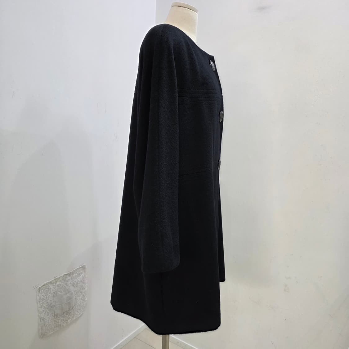 울 100 블랙 노카라 코트 상품이미지6